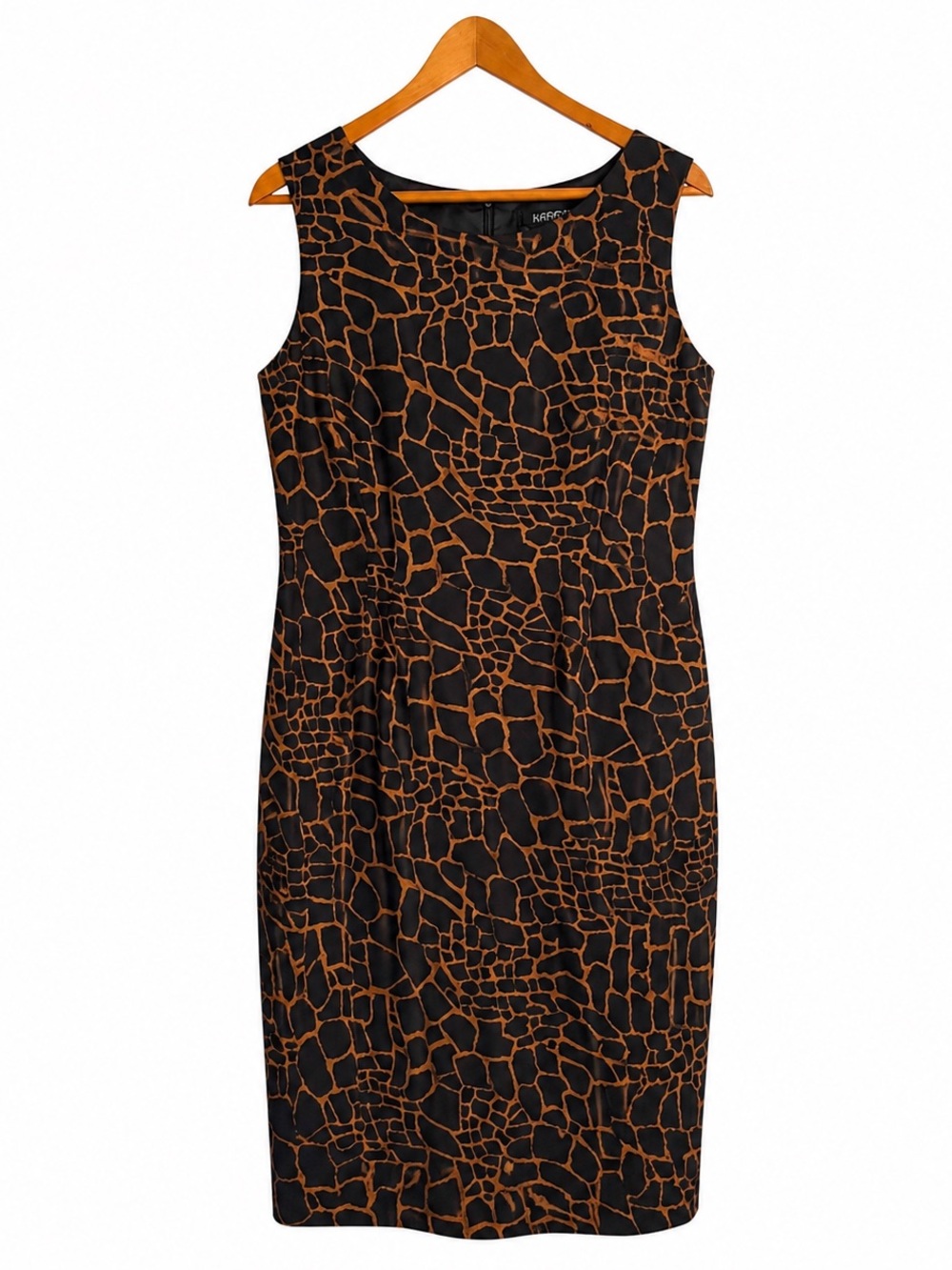 Kasper Black and Brown Abstract Giraffe-Print Midi Sheath Dress